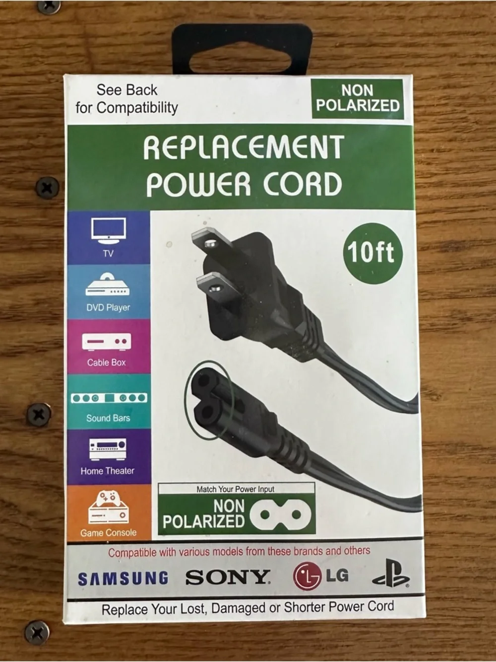 Universal Replacement Power Cord Cable 10FT Non-Polarized Vizio Samsung PS1-4